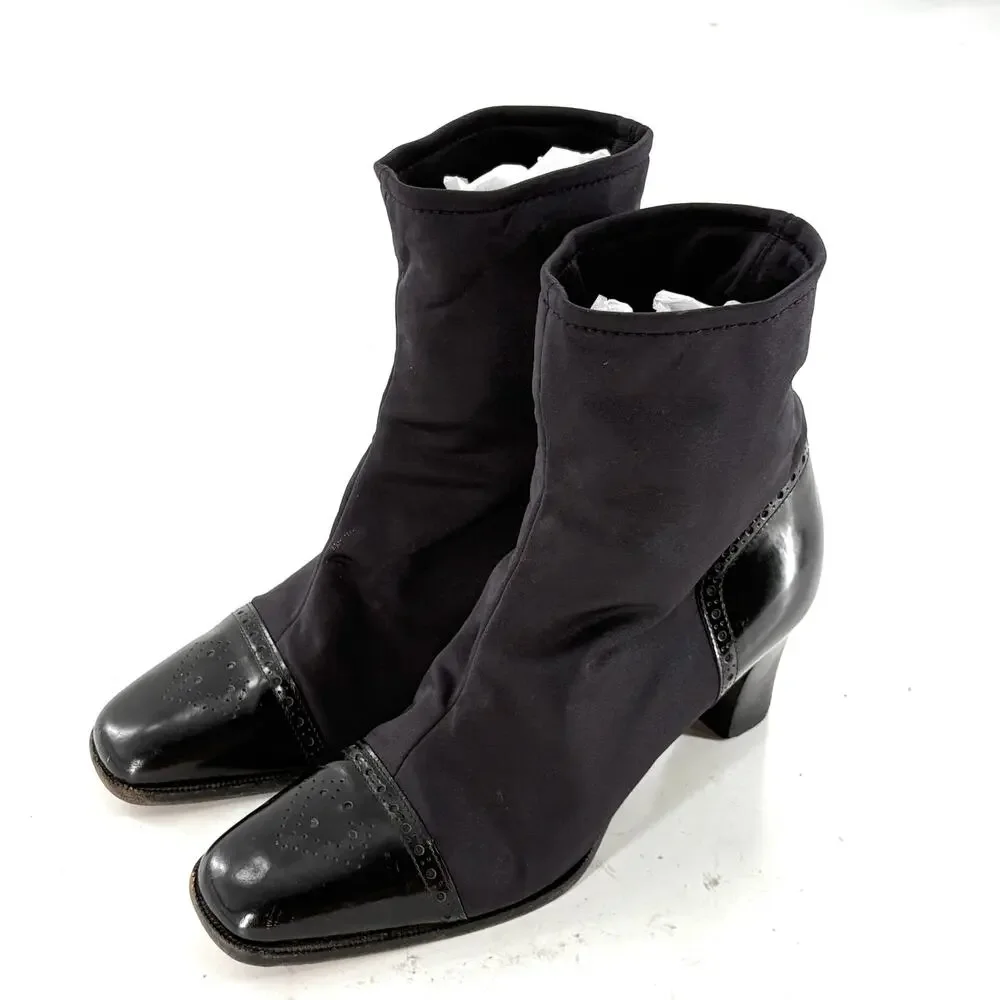 Bruno Magli Oxford Ankle Boots 9 39 Black Leather Academia Prep Whimsigoth Heel